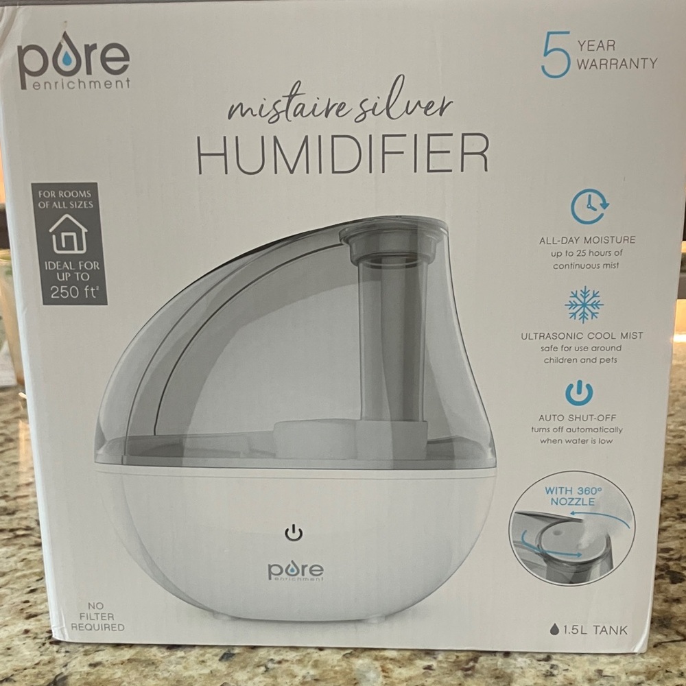 MistAire Silver Ultrasonic Humidifier - Silver/Gray